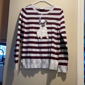 Striped crew neck sweater with pug size M **NWT**